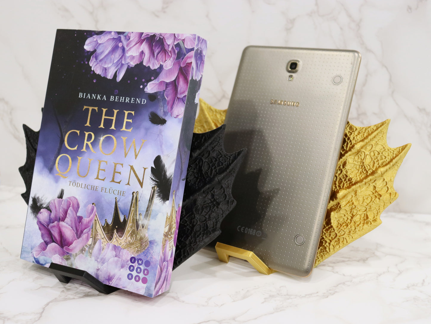 Book Stand Dragon Wings Black or Gold | 3D Print | Bookend | Holder for Book E-Reader Tablet