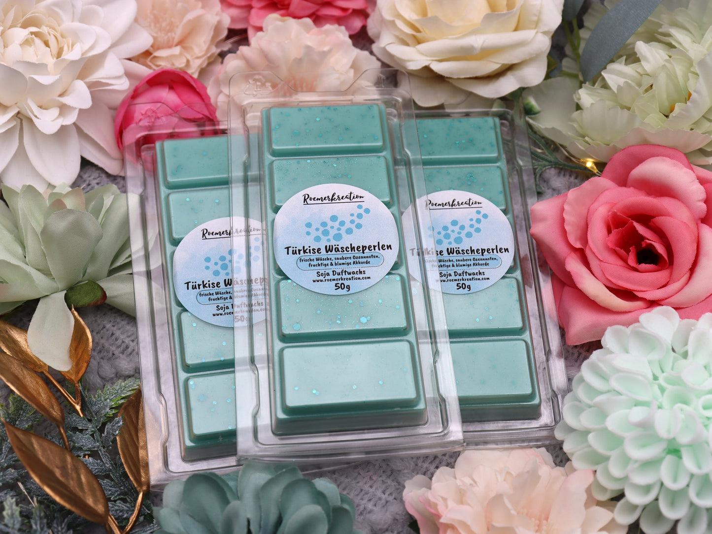 Tafel 50 g | Türkise Wäscheperlen | Duftwachs
