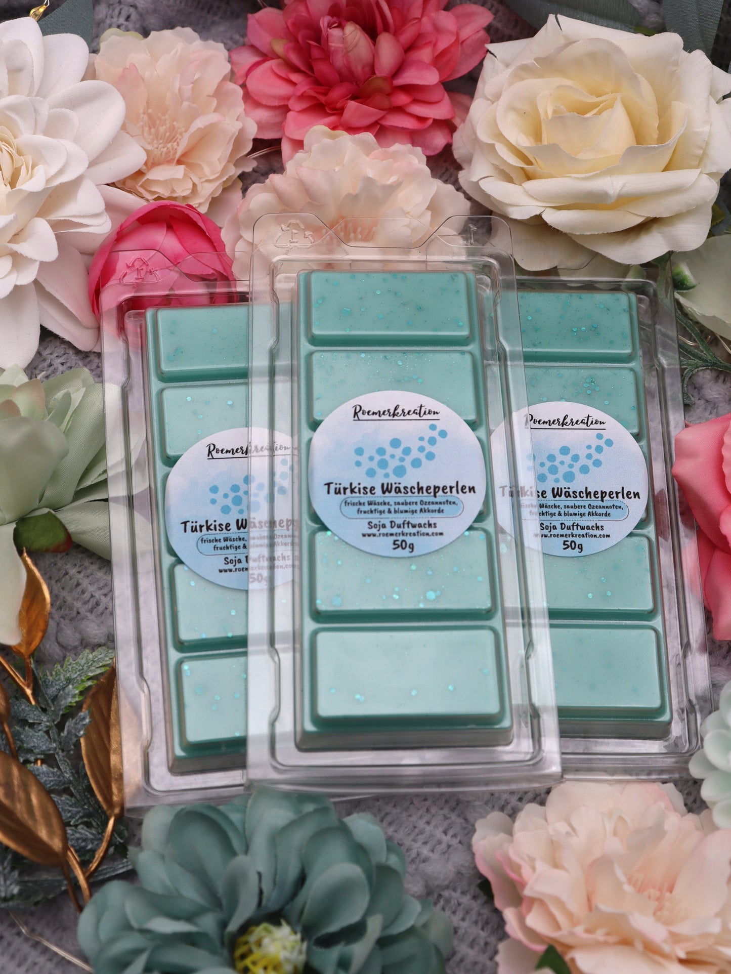 Tafel 50 g | Türkise Wäscheperlen | Duftwachs