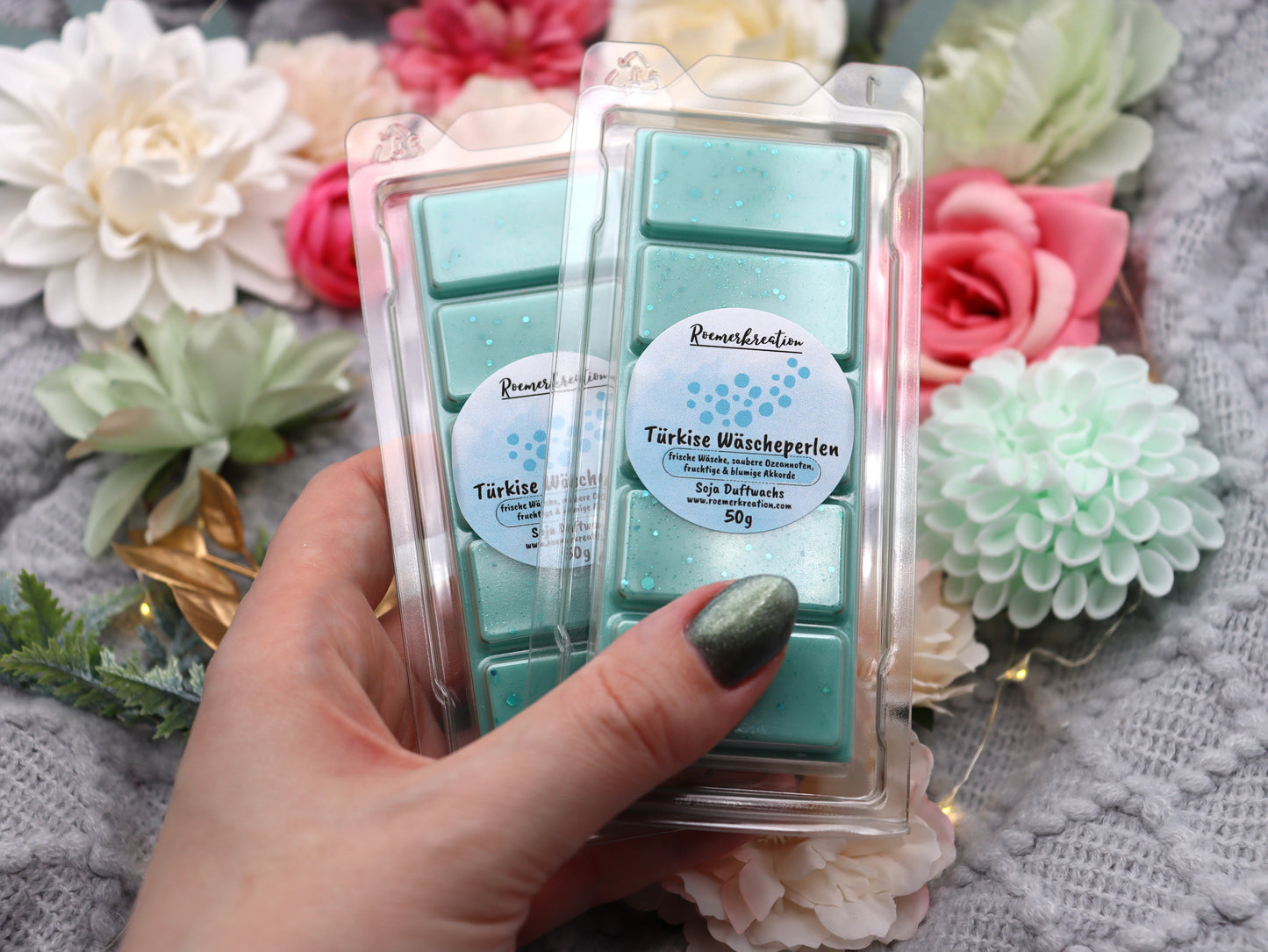 Tafel 50 g | Türkise Wäscheperlen | Duftwachs