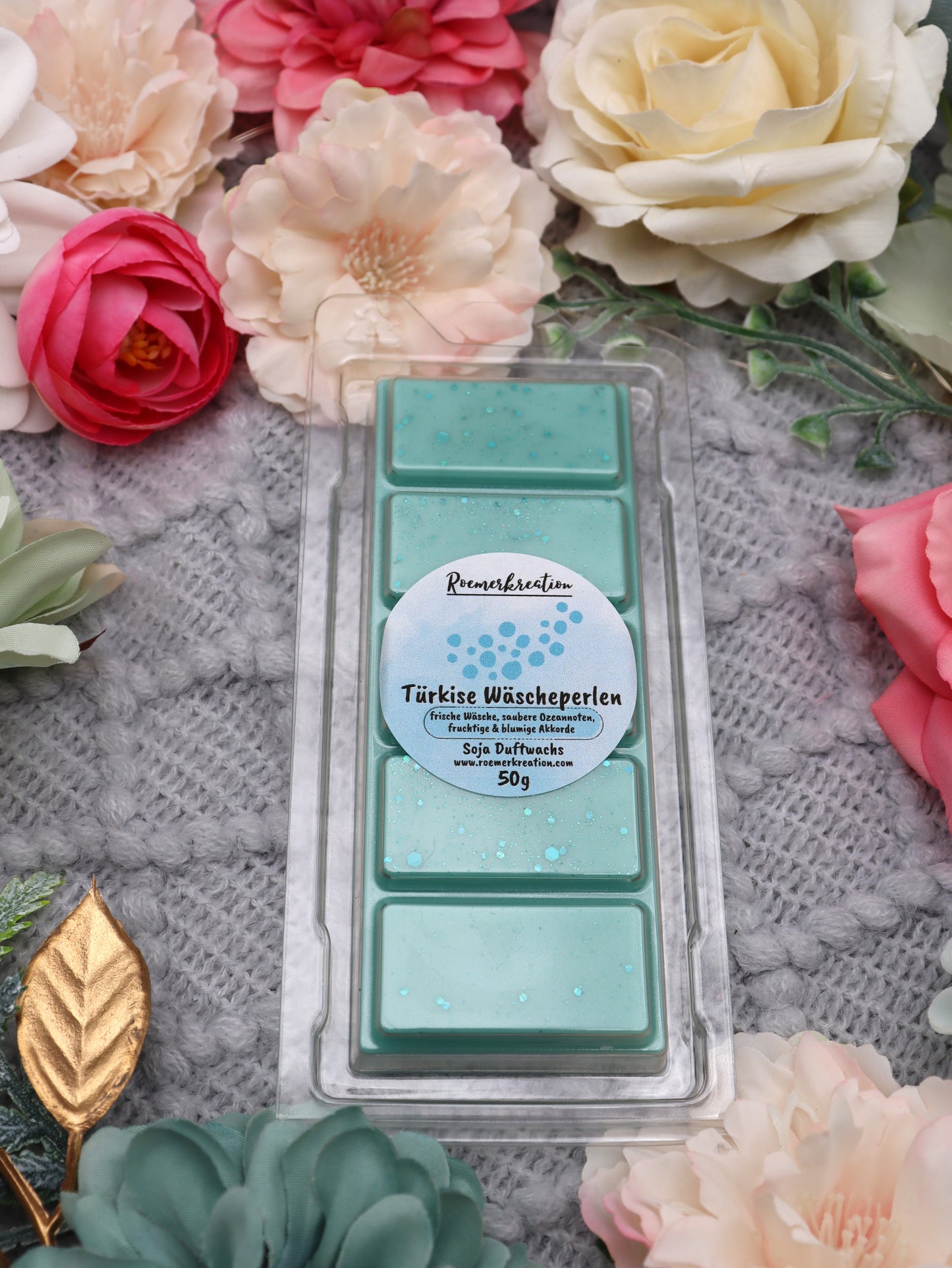 Tafel 50 g | Türkise Wäscheperlen | Duftwachs
