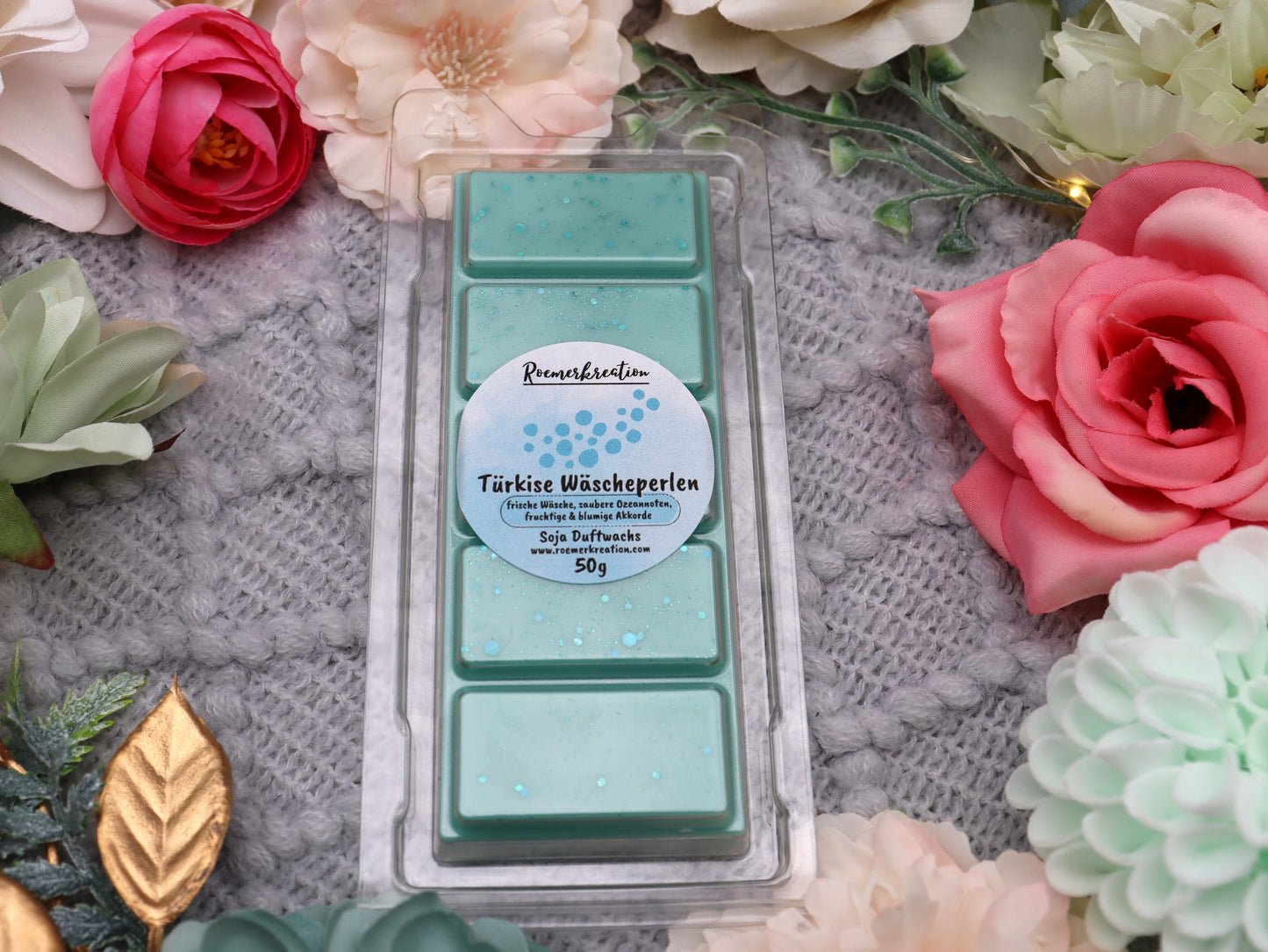 Tafel 50 g | Türkise Wäscheperlen | Duftwachs