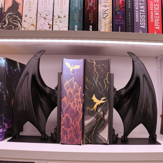 Buchstütze Drachenflügel Schwarz Einzeln/Set | 3D Druck | Buchhalter
