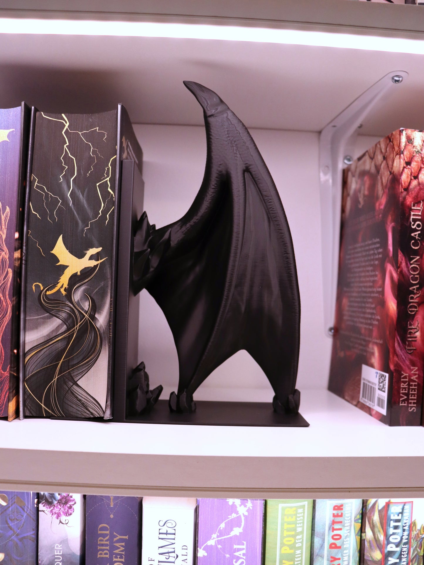 Buchstütze Drachenflügel Schwarz Einzeln/Set | 3D Druck | Buchhalter