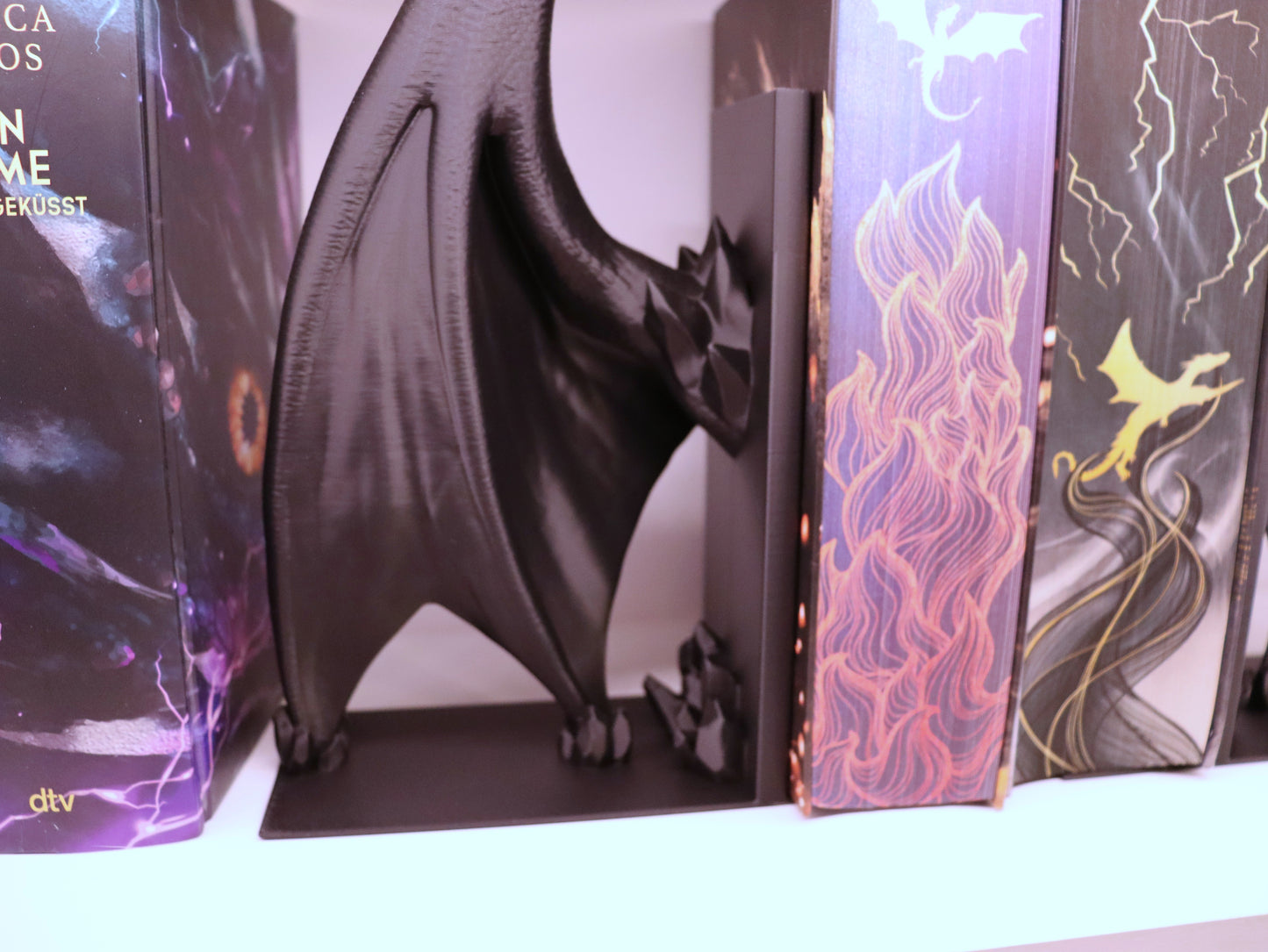 Buchstütze Drachenflügel Schwarz Einzeln/Set | 3D Druck | Buchhalter