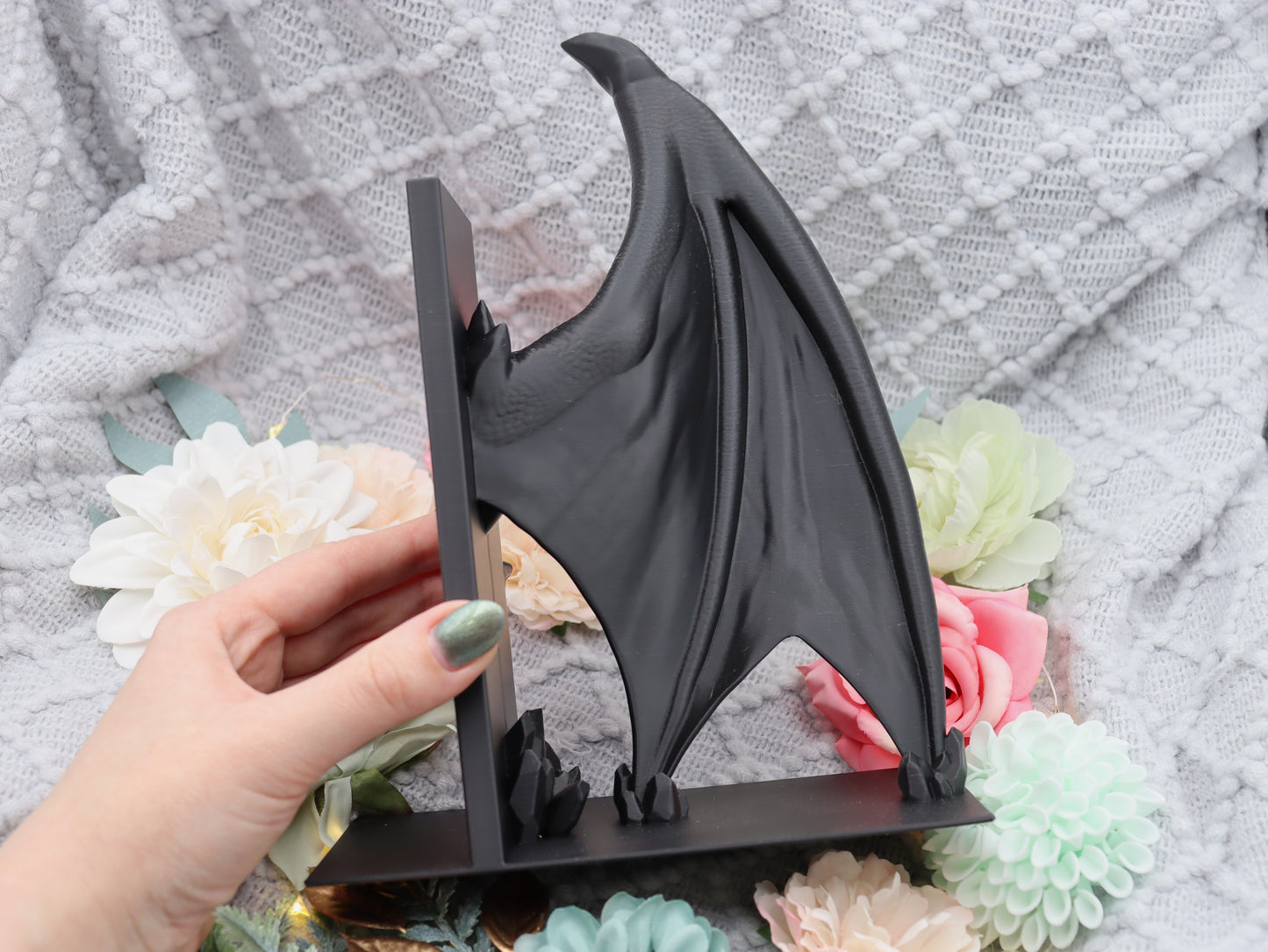 Buchstütze Drachenflügel Schwarz Einzeln/Set | 3D Druck | Buchhalter