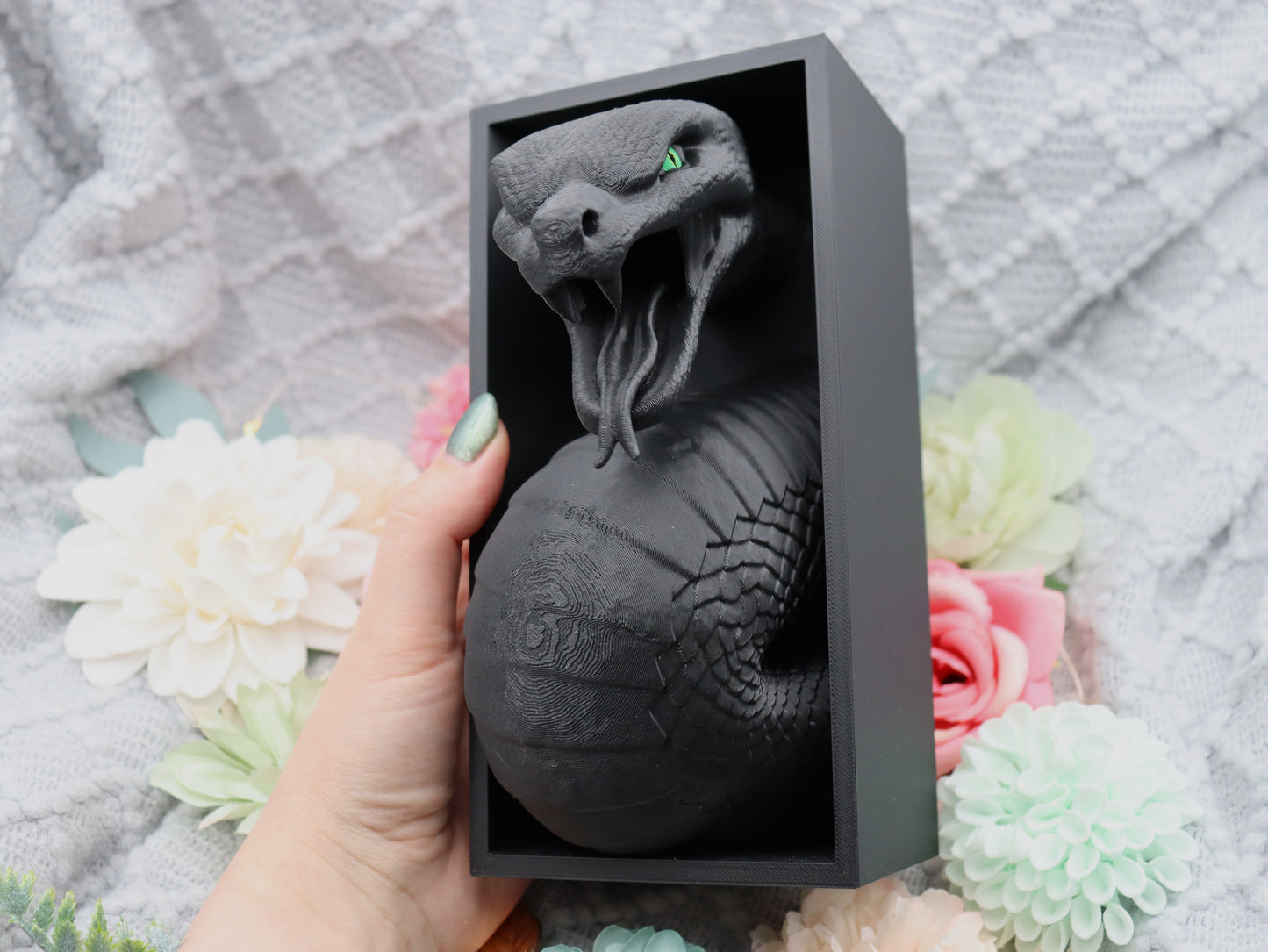 Book Nook Schlange Schwarz | 3D Druck | Buchstütze | Dekoration Bücherregal