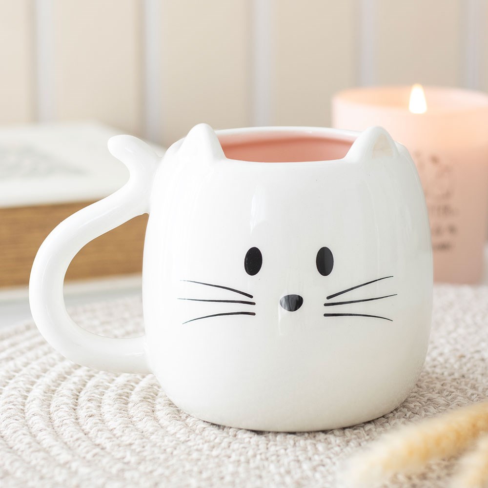Tasse "White Cat" Keramik Weiß