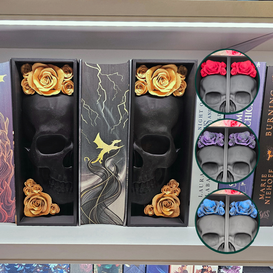 Book Nook Skull Black with Roses 8 Colors to Choose From Set/Single | 3D Print | Bookend | Bookshelf Decoration
