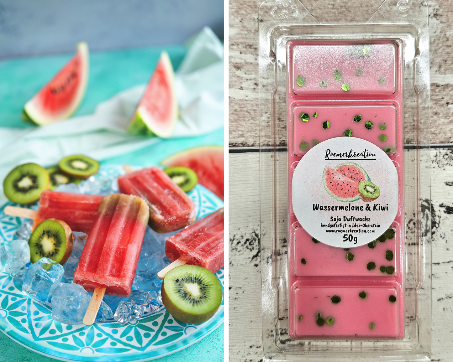 Tafel 50 g | Wassermelone & Kiwi | Duftwachs