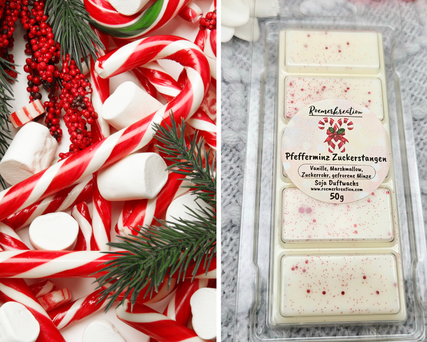 Tafel 50 g | Pfefferminz Zuckerstangen | Duftwachs