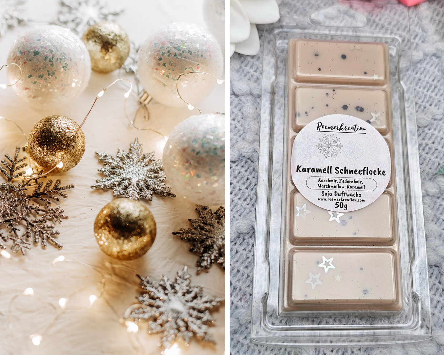 Tafel 50 g | Karamell Schneeflocke | Duftwachs
