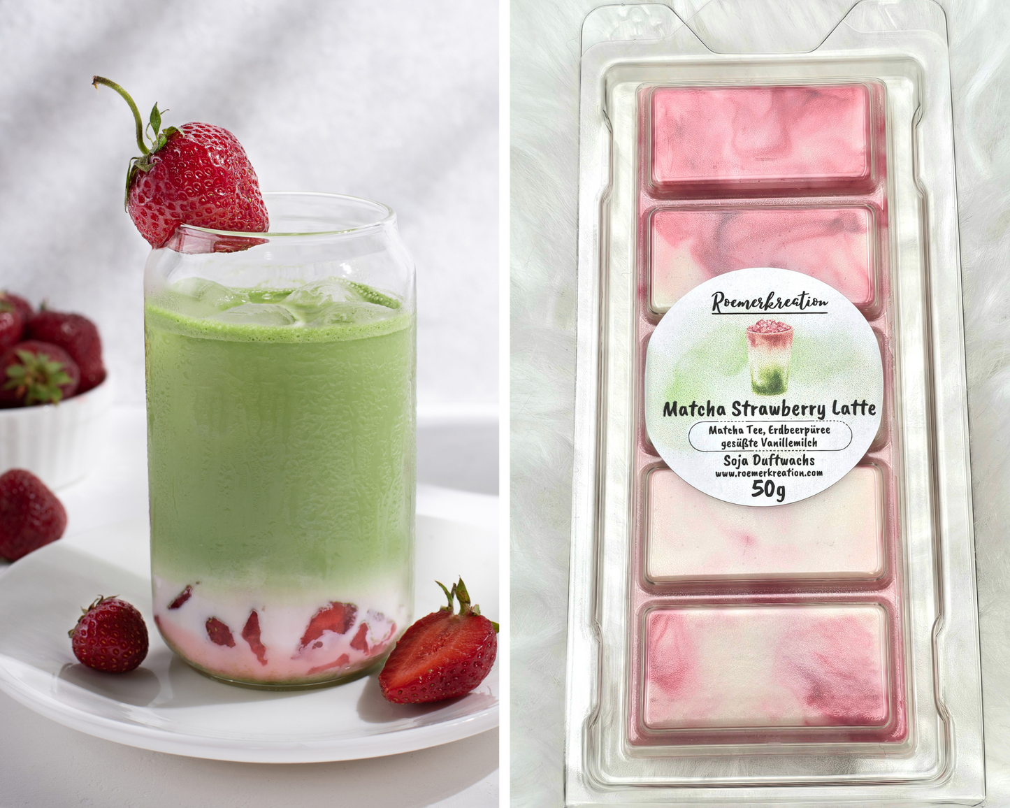 Tafel 50 g | Matcha Strawberry Latte | Duftwachs