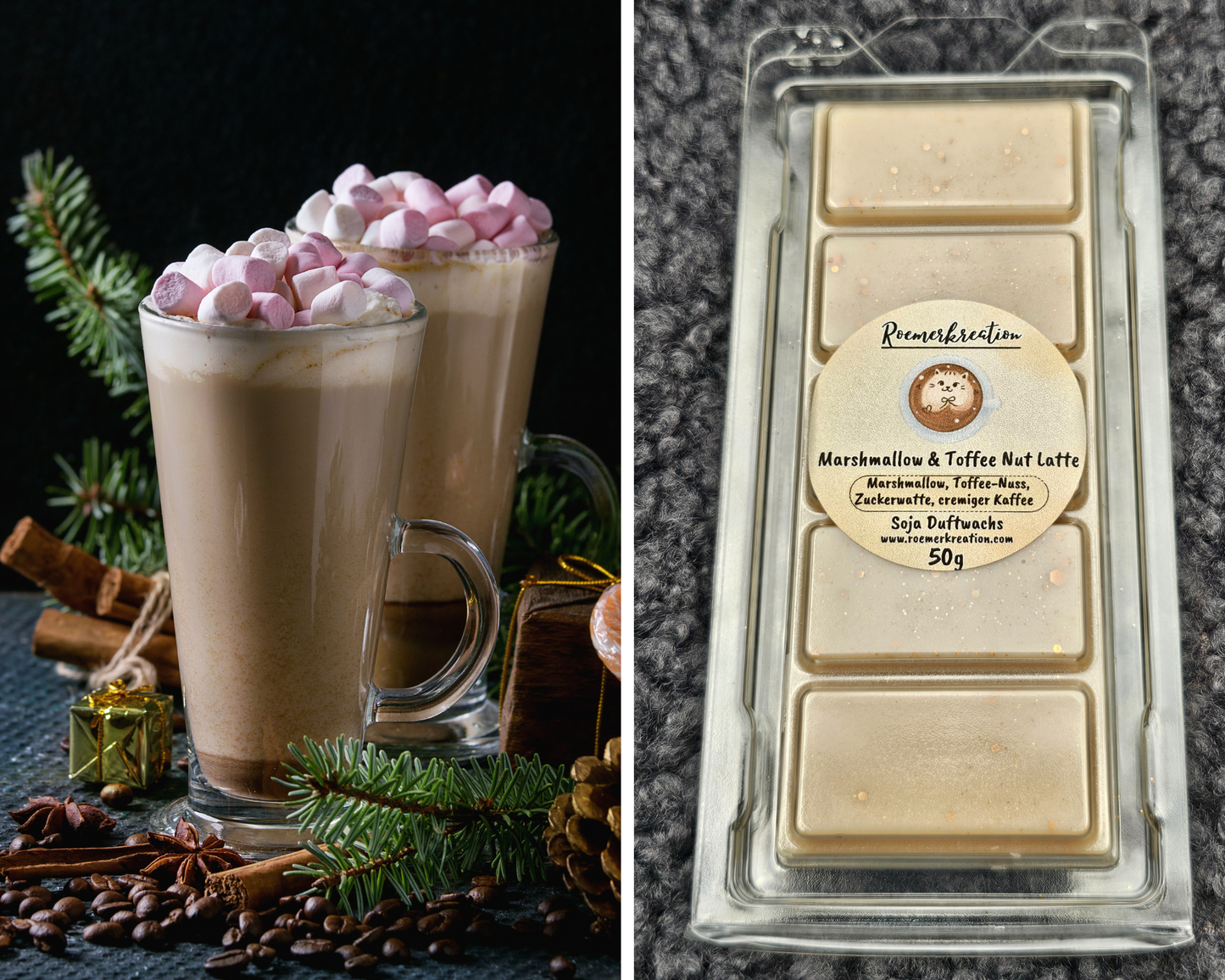 Tafel 50 g | Marshmallow & Toffee Nut Latte | Duftwachs