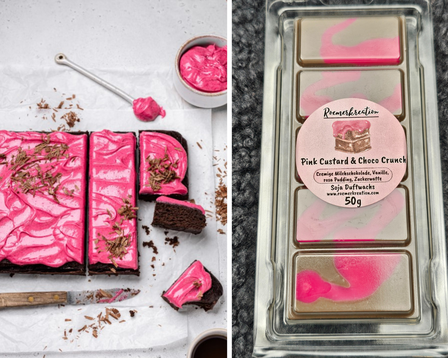 Tafel 50 g | Pink Custard & Choco Crunch | Duftwachs