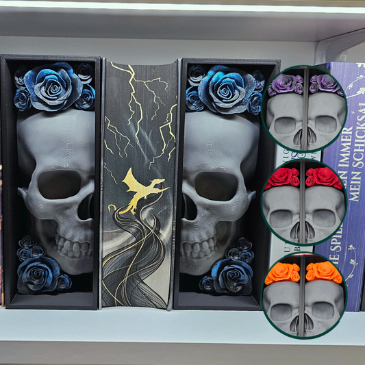 Book Nook Skull Grey with Roses 8 Colors to Choose From Set/Single | 3D Print | Bookend | Bookshelf Decoration