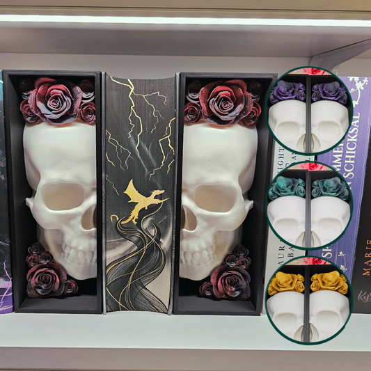 Book Nook Skull White with Roses 8 Colors to choose from Set/Single | 3D Print | Bookend | Bookshelf Decoration