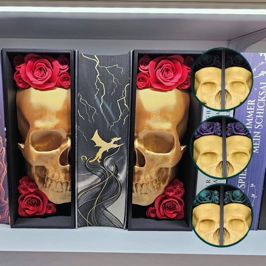 Book Nook Skull Gold with Roses 8 Colors to Choose From Set/Single | 3D Print | Bookend | Bookshelf Decoration