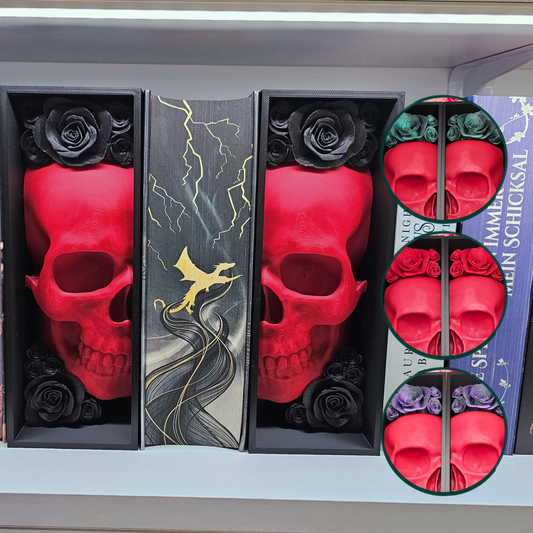 Book Nook Skull Red with Roses 8 Colors to Choose Set/Single | 3D Print | Bookend | Bookshelf Decoration