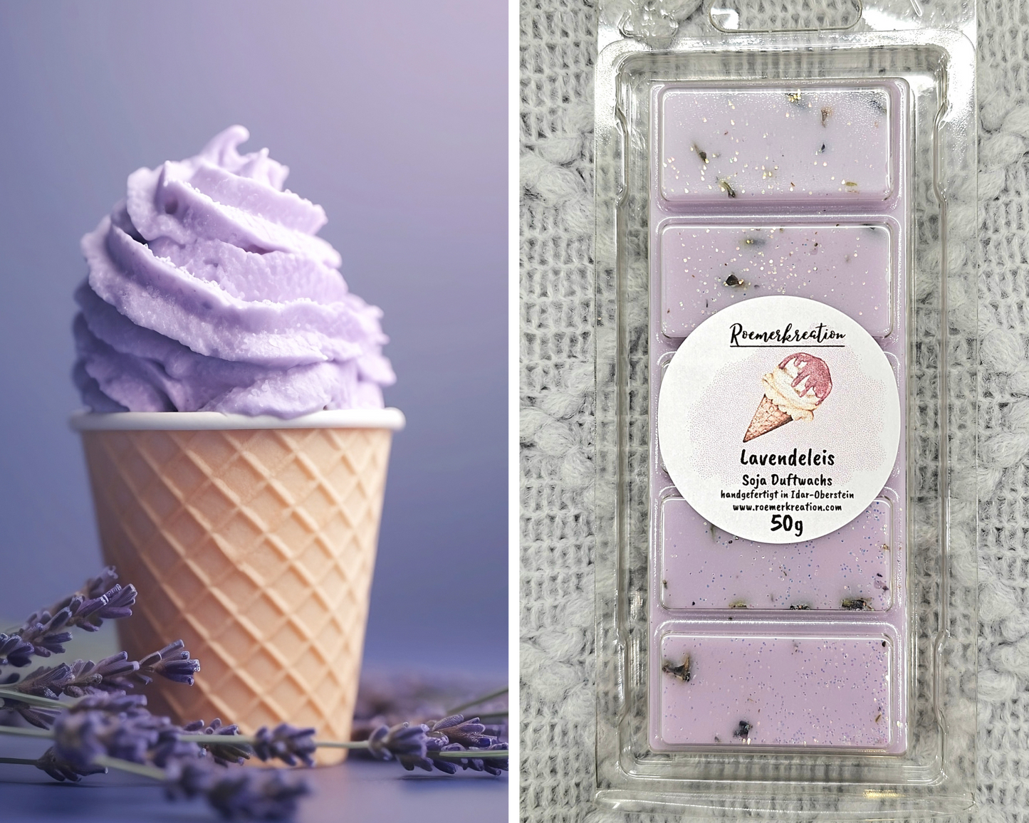 Tafel 50 g | Lavendel Eis | Duftwachs