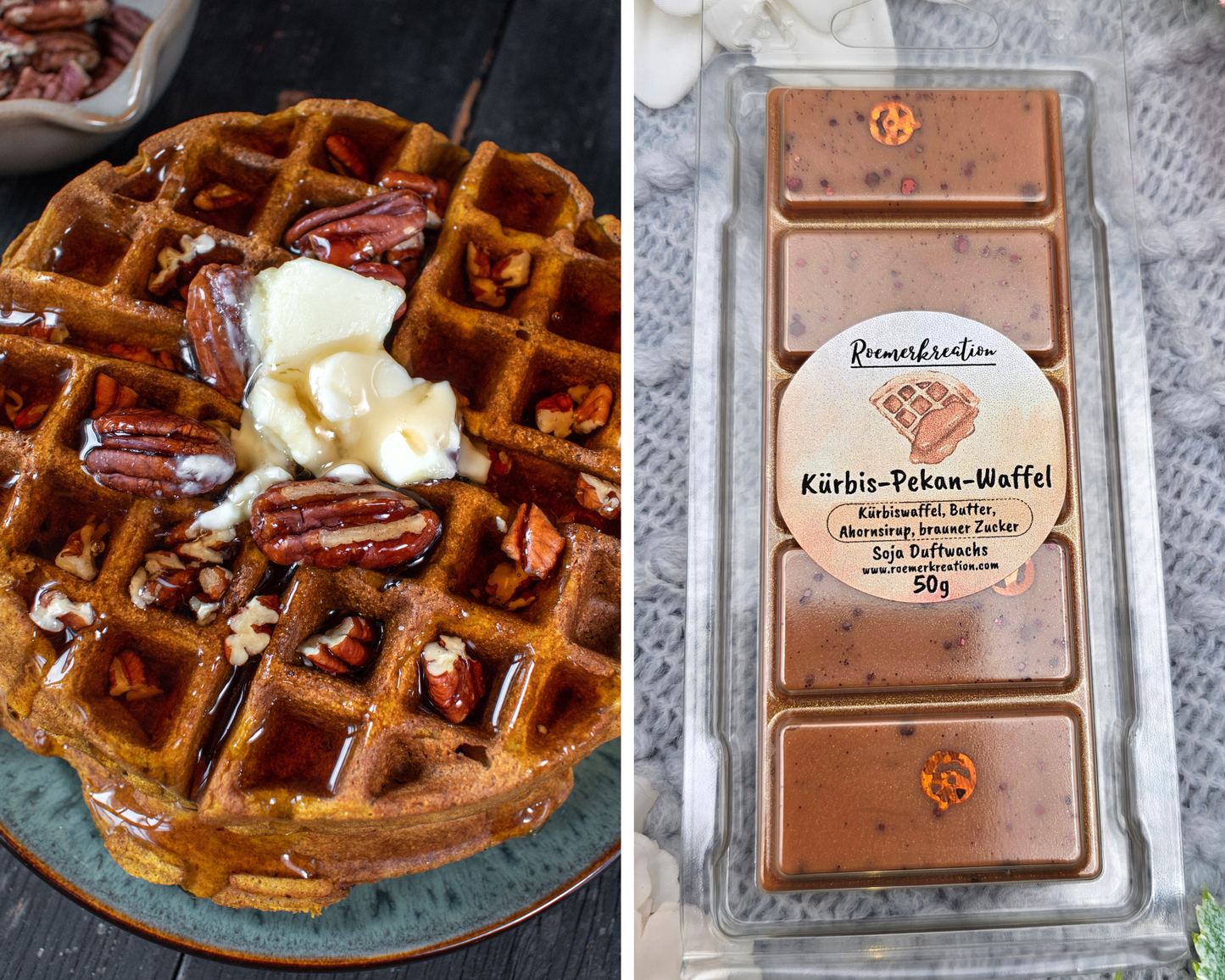 Tafel 50 g | Kürbis-Pekan-Waffel | Duftwachs