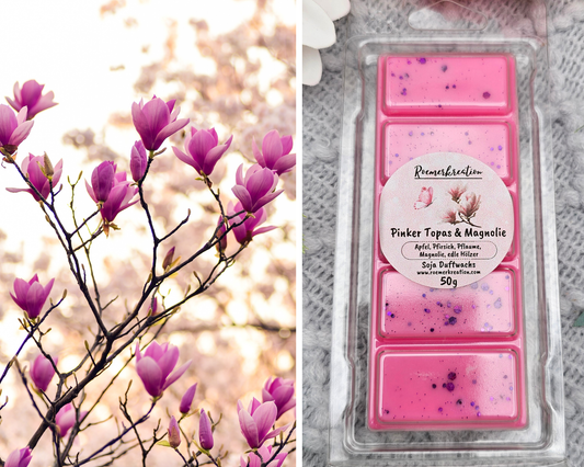 Tafel 50 g | Pinker Topas & Magnolie | Duftwachs