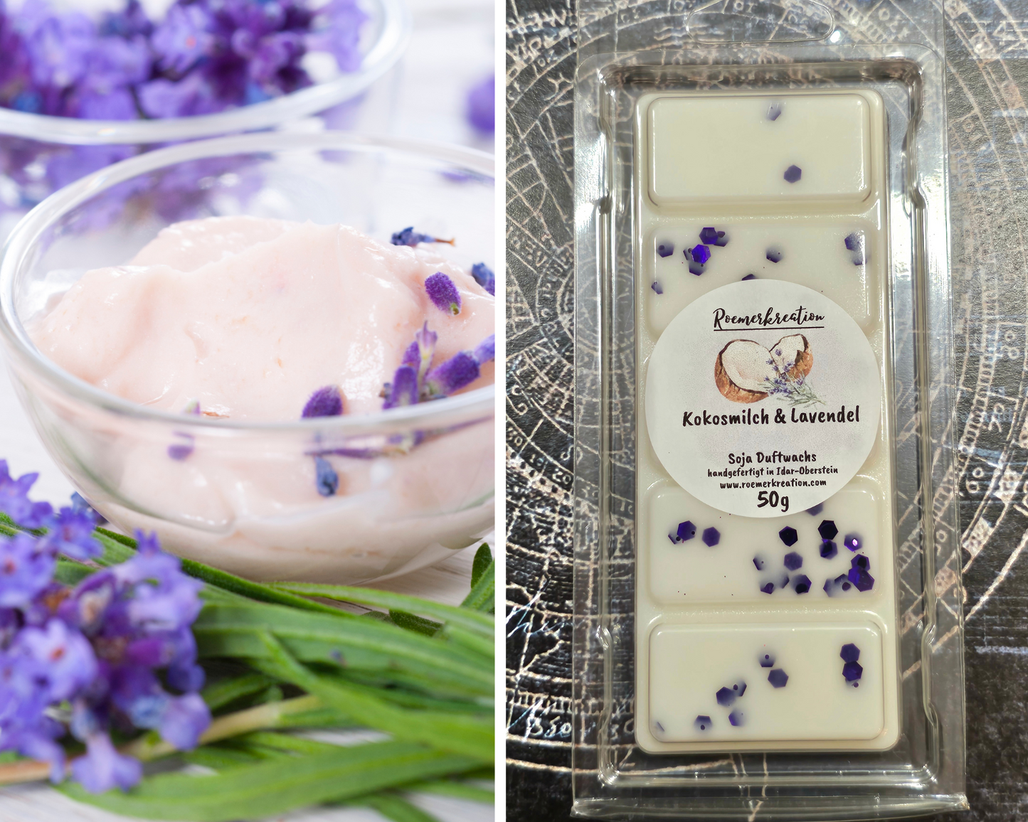 Tafel 50 g | Kokosmilch & Lavendel | Duftwachs