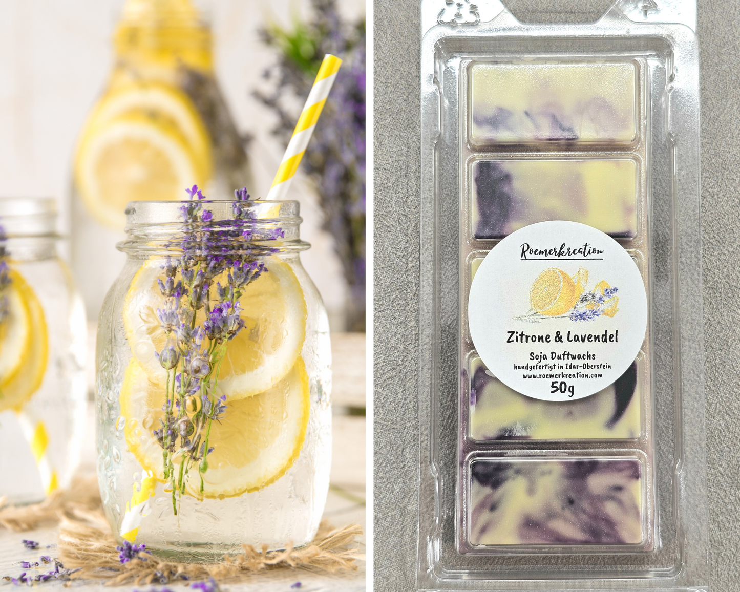 Tafel 50 g | Zitrone & Lavendel | Duftwachs