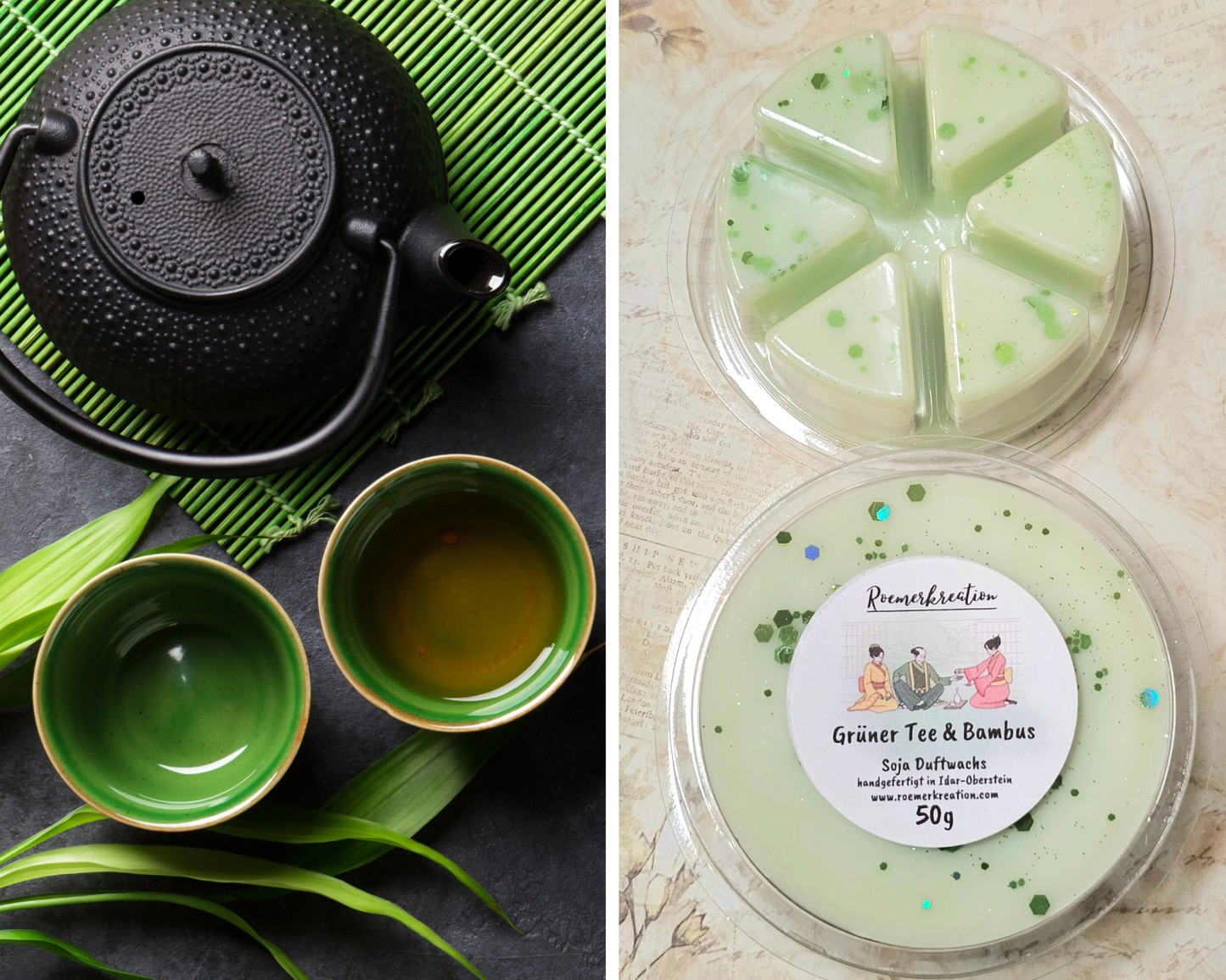 Schale 50 g | Grüner Tee & Bambus | Duftwachs