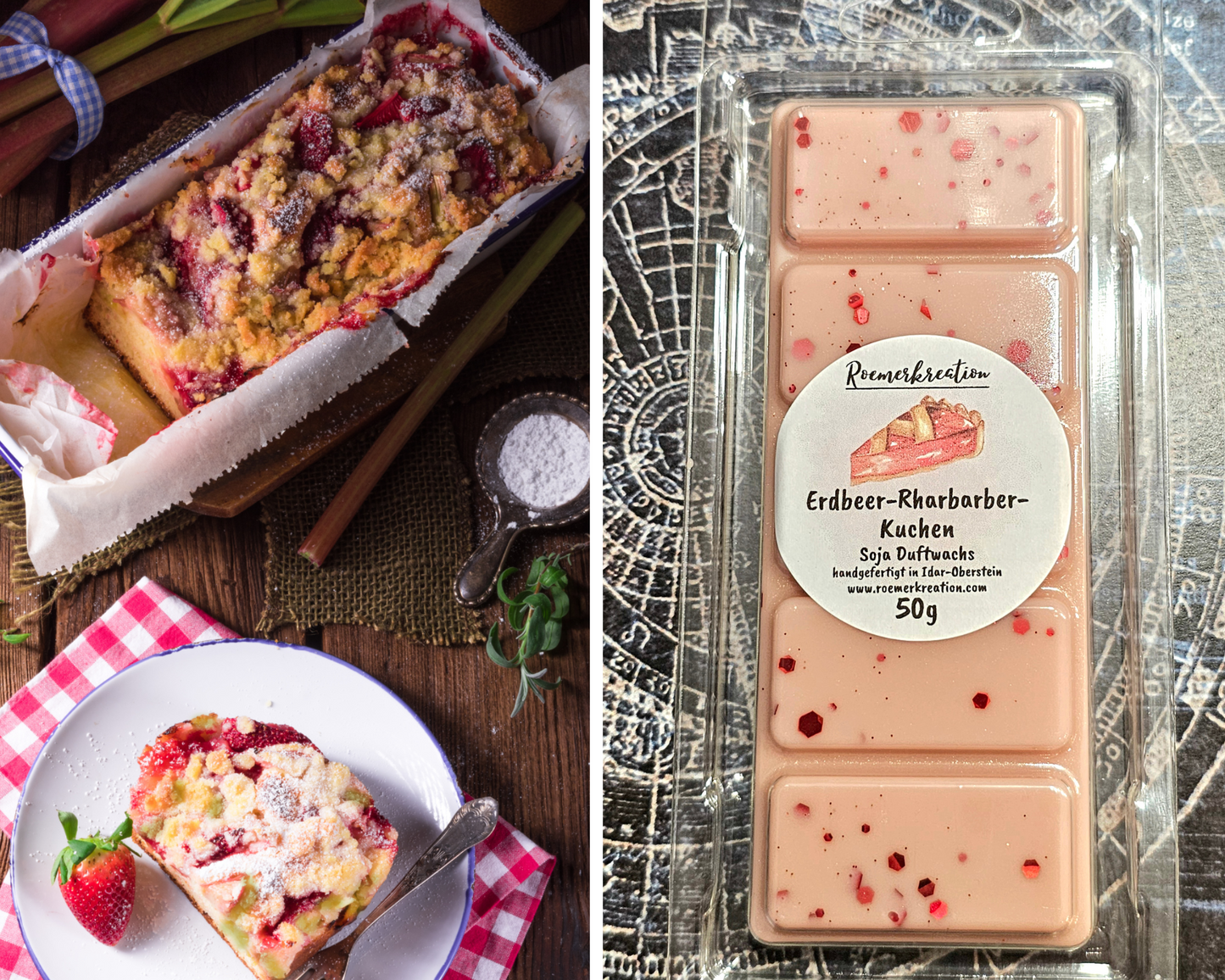 Tafel 50 g | Erdbeer-Rhabarber-Kuchen | Duftwachs
