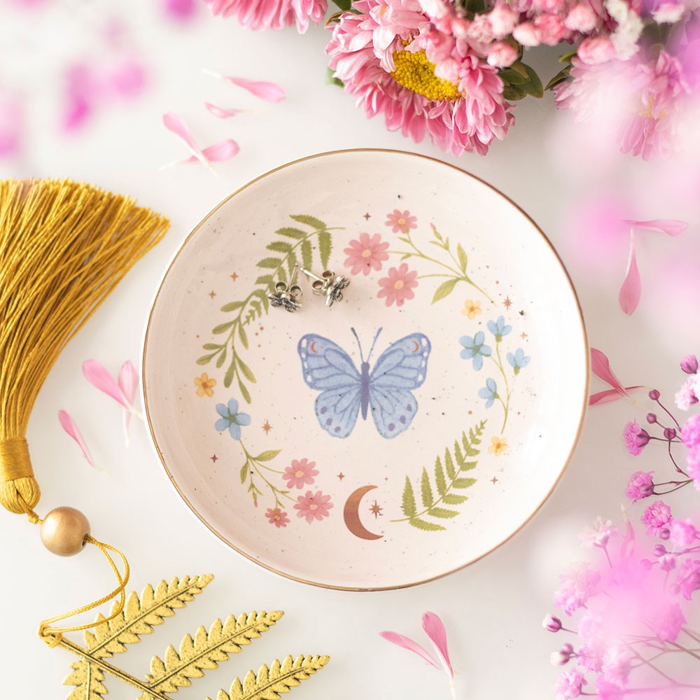 Jewelry dish "Luna Butterfly" ceramic cream