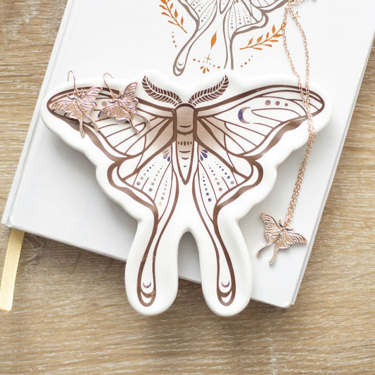 Jewelry Dish "Luna Moth" White Ceramic