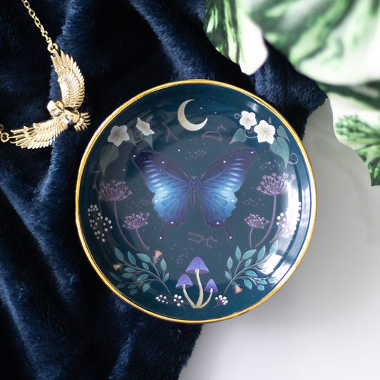 Jewelry Dish "Midnight Moth" Ceramic Blue