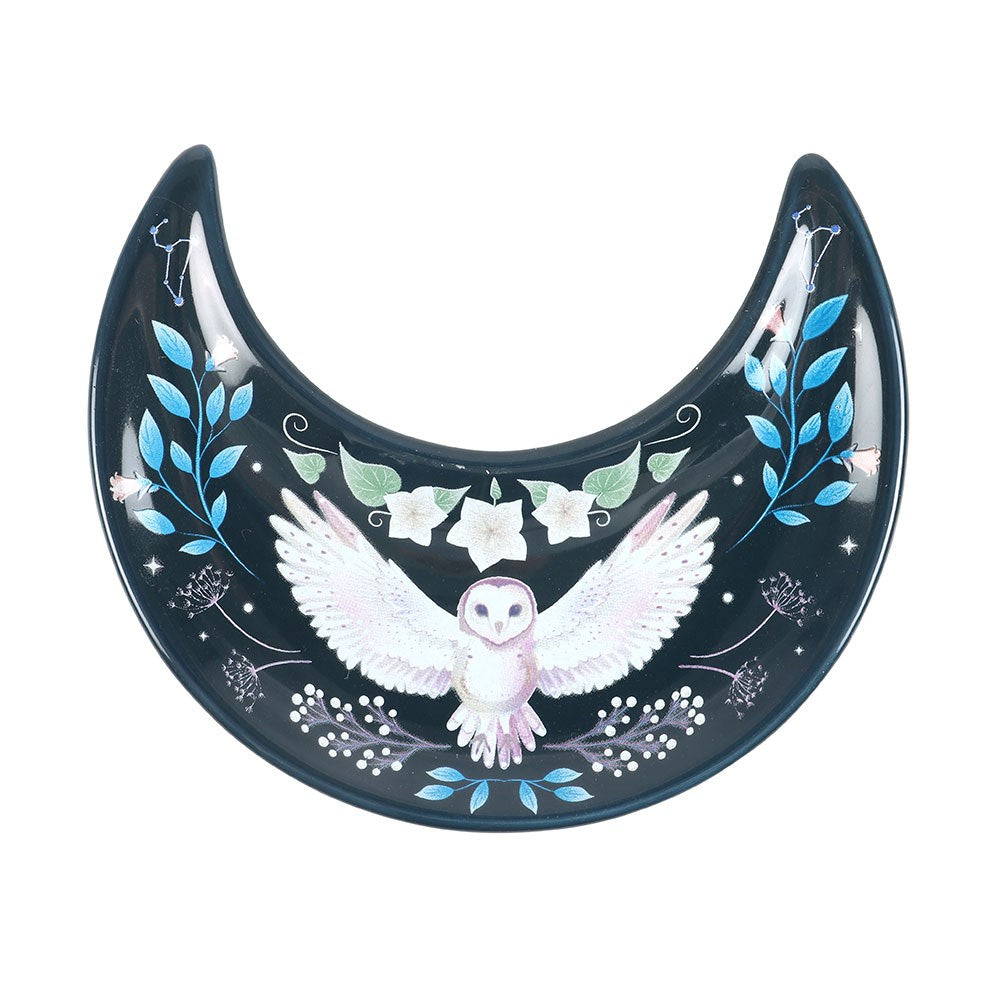Jewellery dish "Crescent Moon Owl" ceramic blue