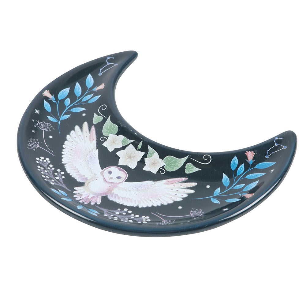 Jewellery dish "Crescent Moon Owl" ceramic blue
