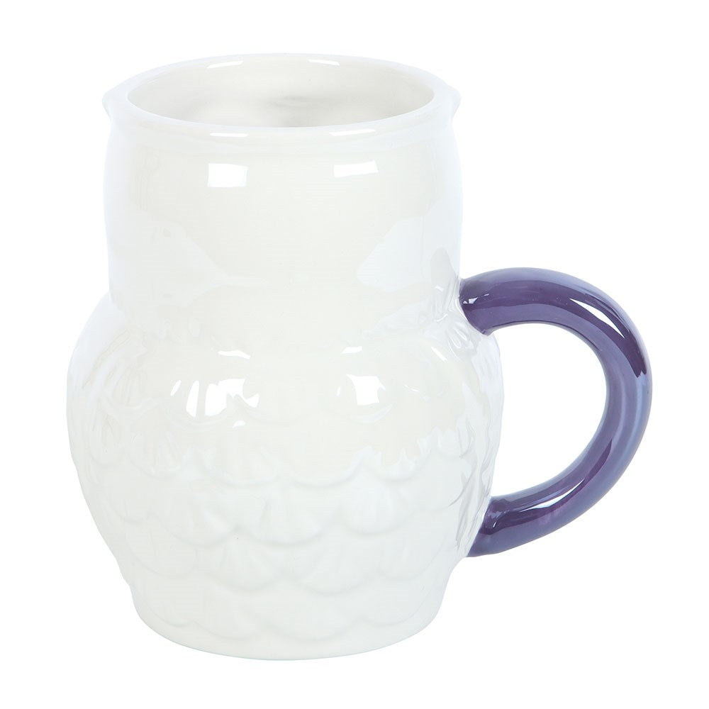Mug "Night Owl" iridescent white ceramic