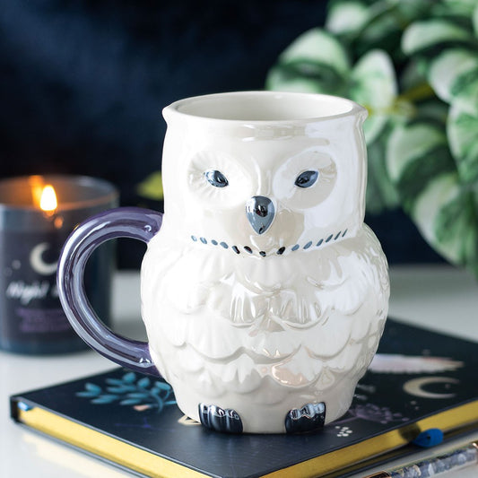 Mug "Night Owl" iridescent white ceramic