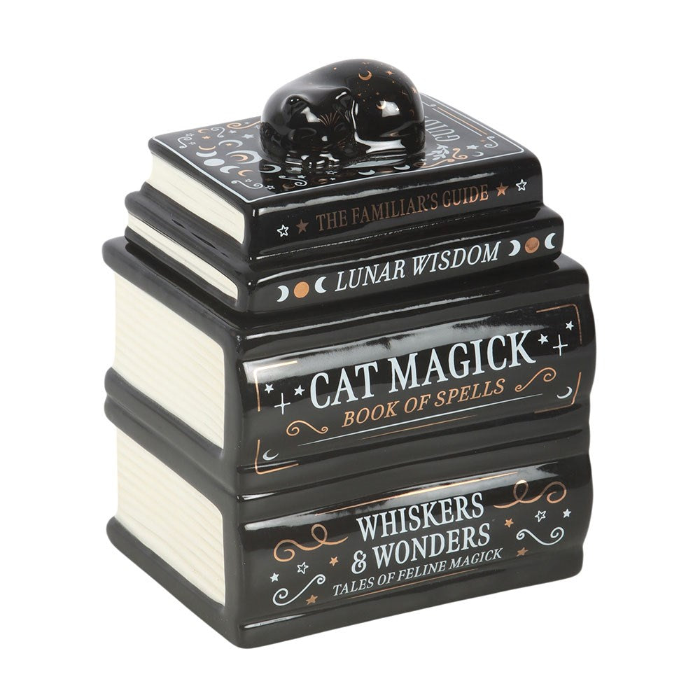 Duftlampe Teelicht "Black Cat Book Stack" Keramik schwarz