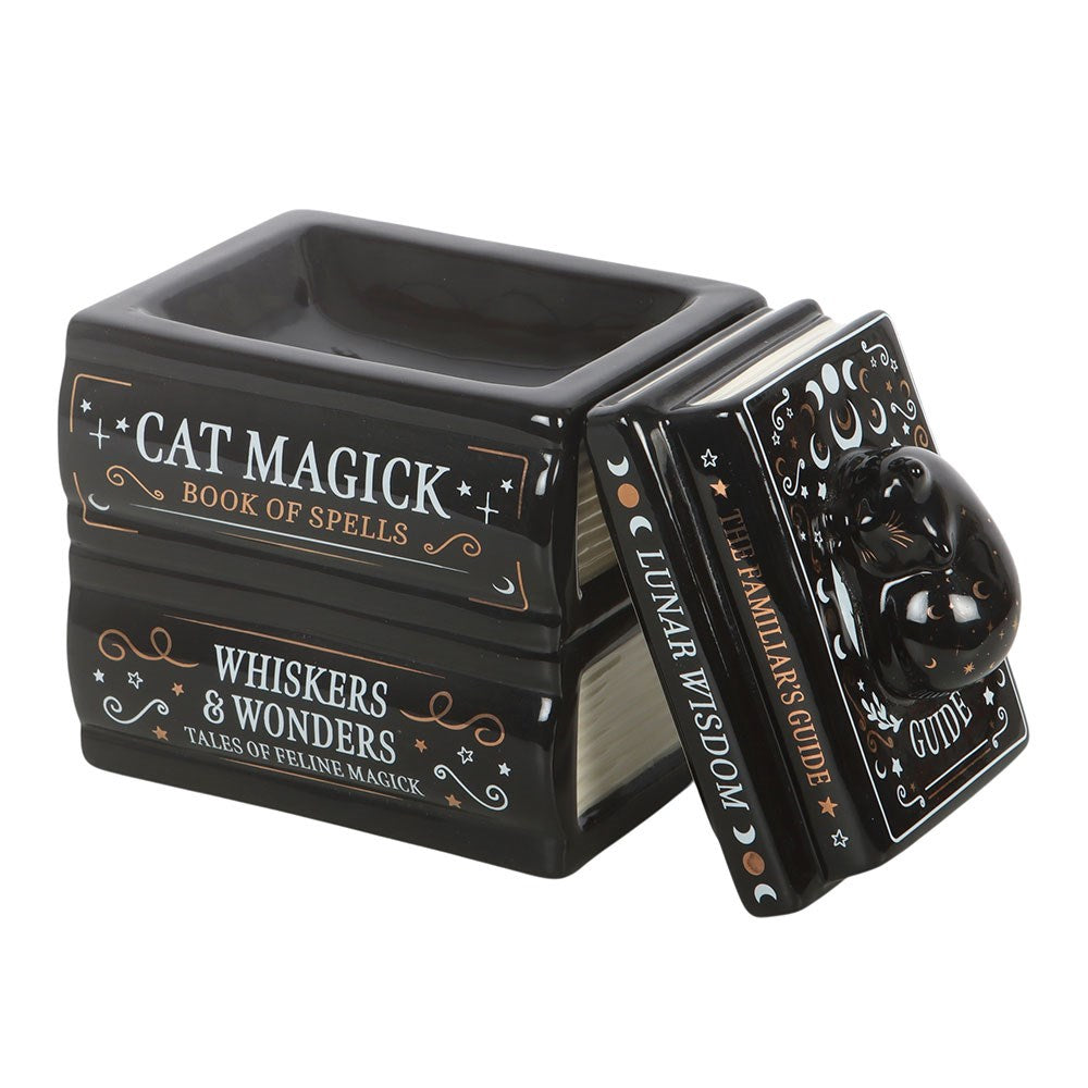 Duftlampe Teelicht "Black Cat Book Stack" Keramik schwarz