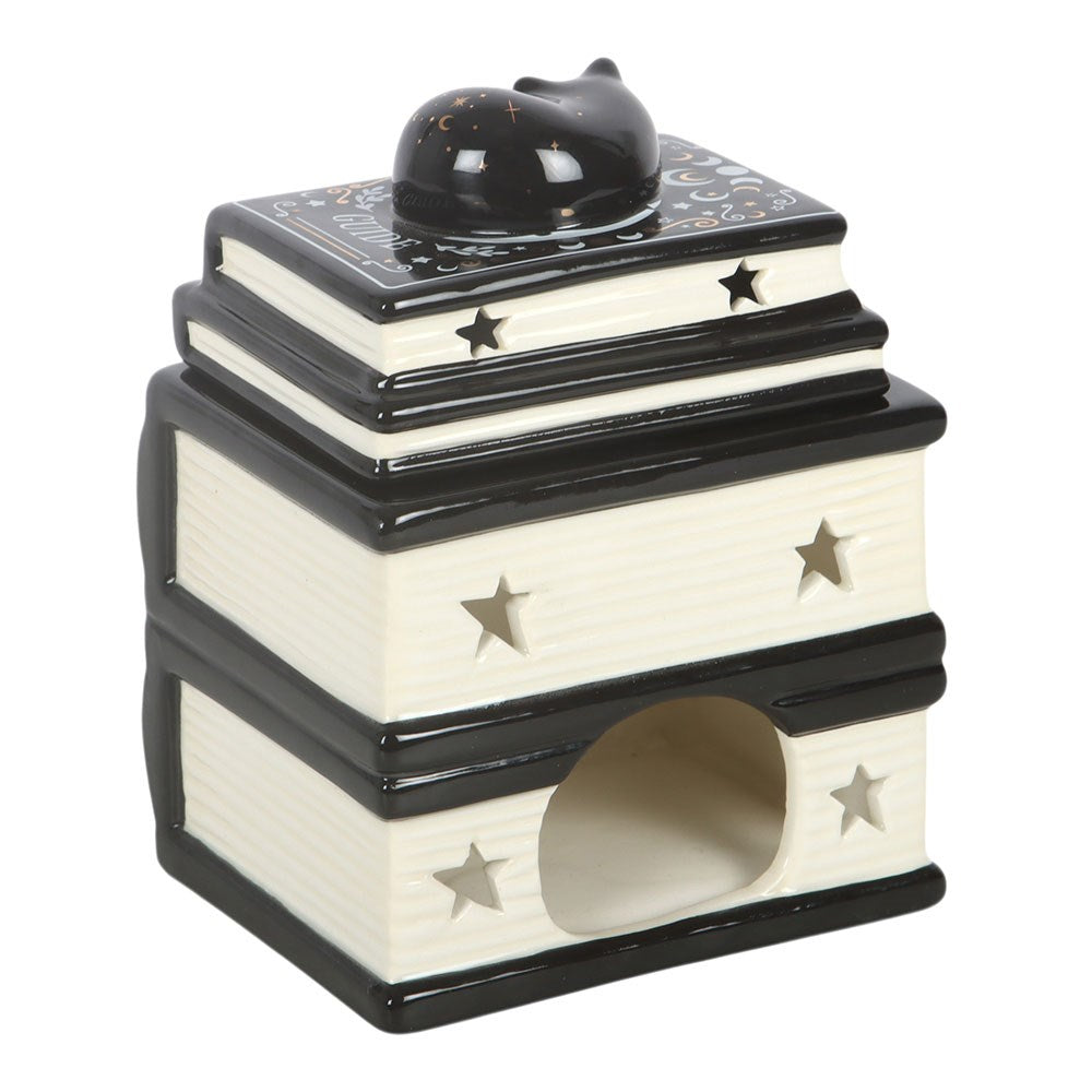 Duftlampe Teelicht "Black Cat Book Stack" Keramik schwarz
