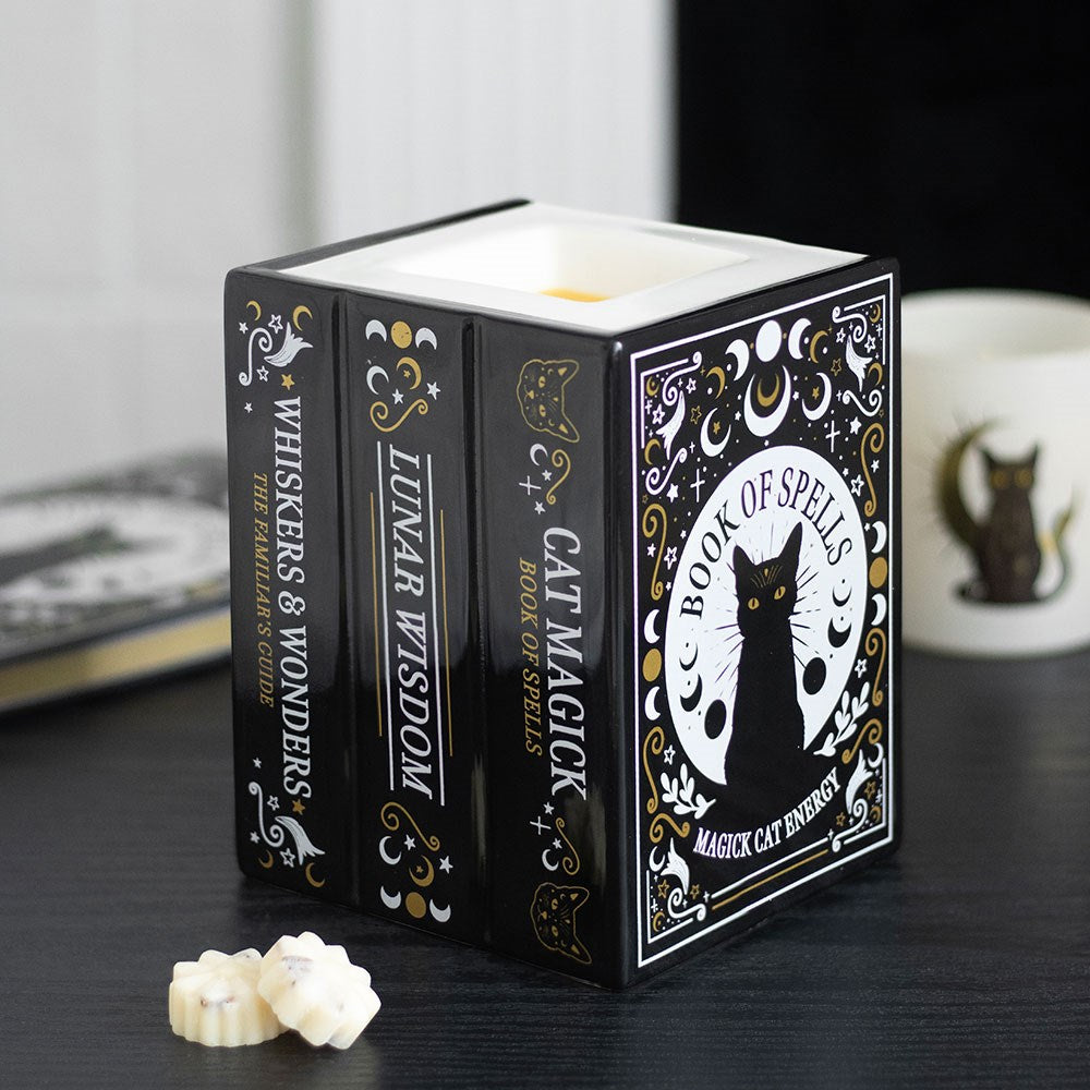 Duftlampe Teelicht "Black Cat Book of Spells" Keramik schwarz