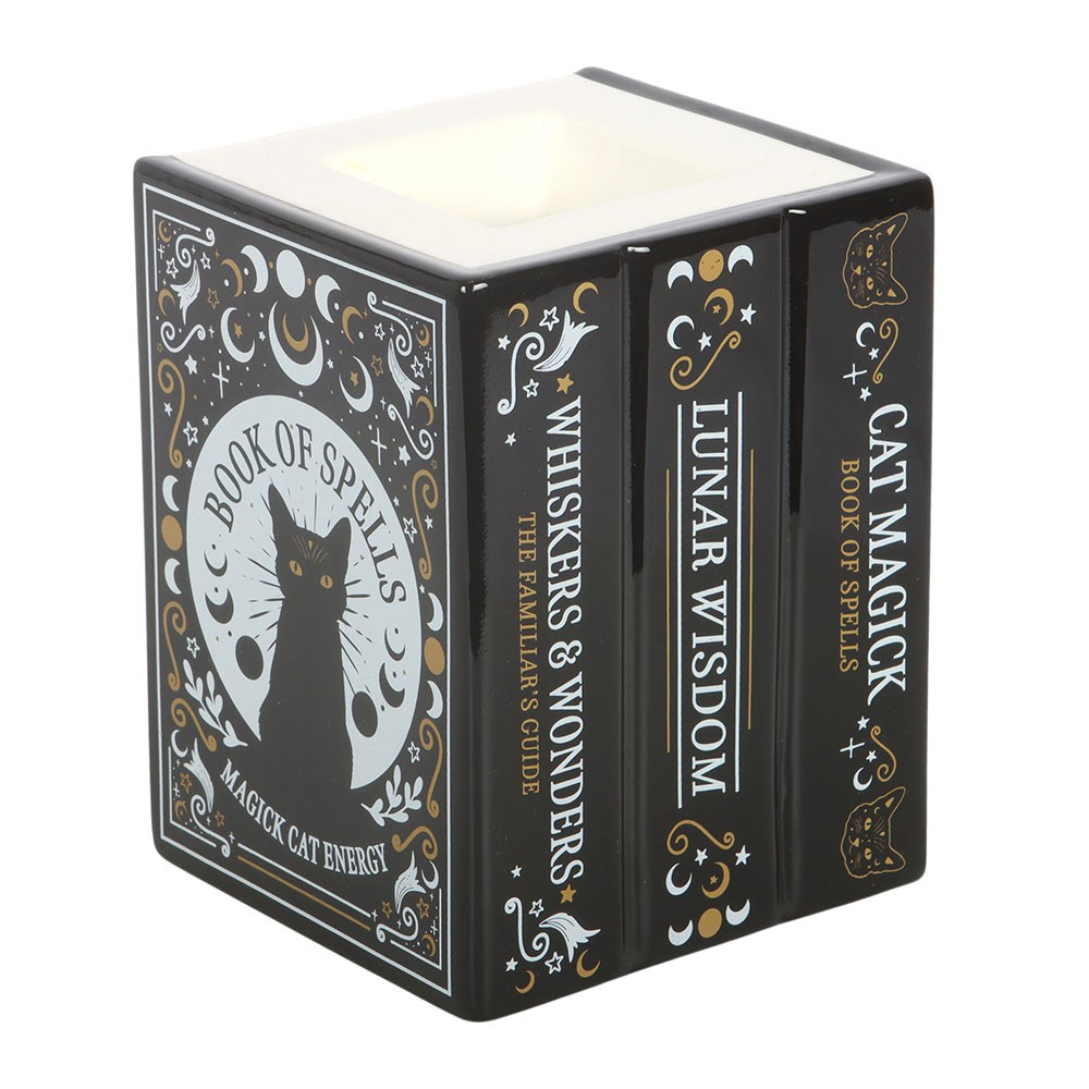 Duftlampe Teelicht "Black Cat Book of Spells" Keramik schwarz