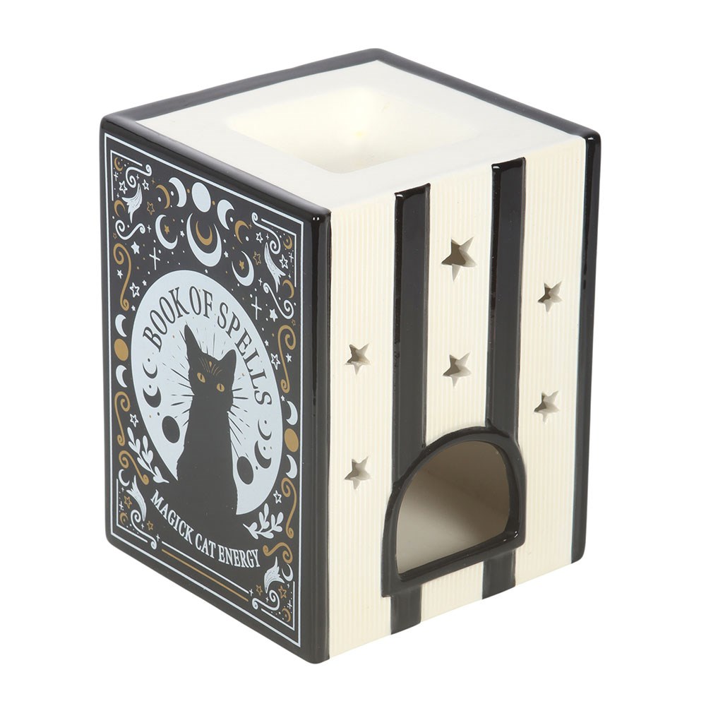 Duftlampe Teelicht "Black Cat Book of Spells" Keramik schwarz