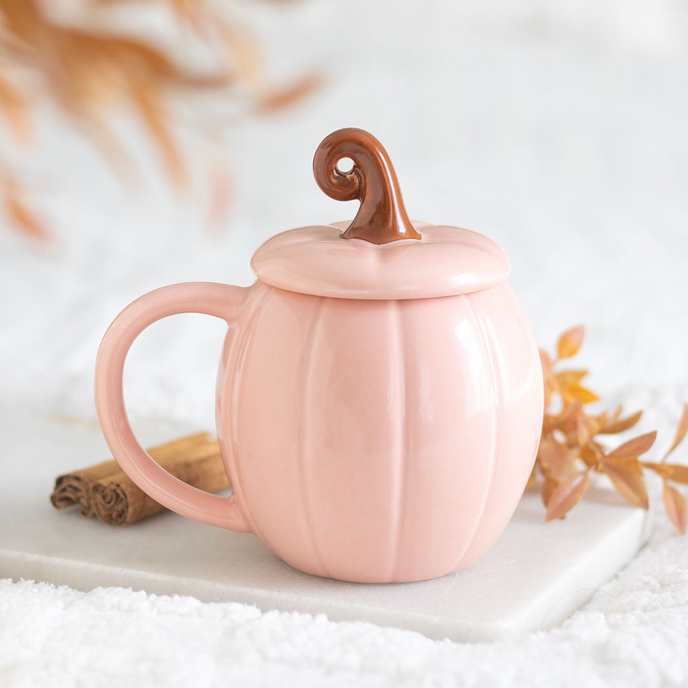 Tasse "Pink Curly Pumpkin" mit Deckel Keramik Rosa