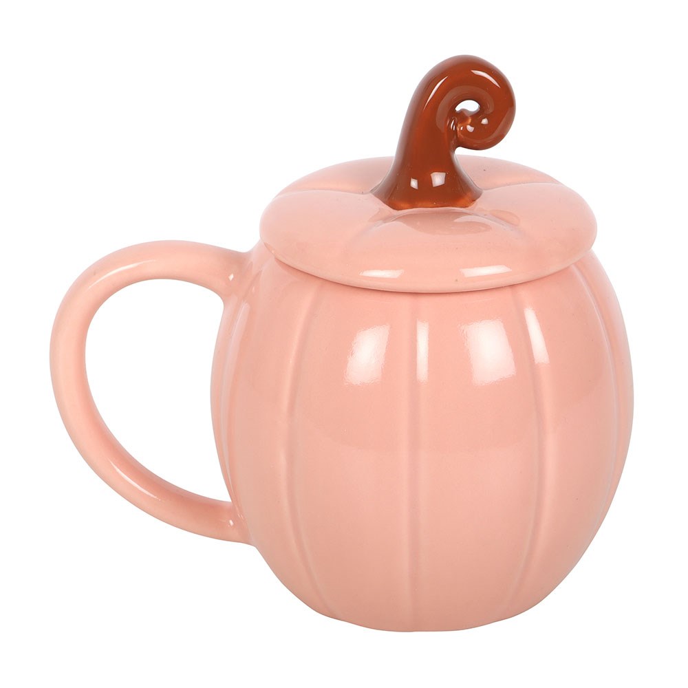 Tasse "Pink Curly Pumpkin" mit Deckel Keramik Rosa