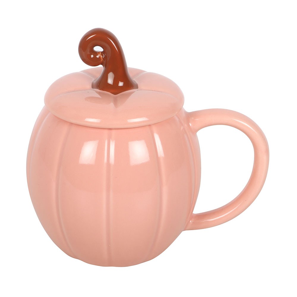 Tasse "Pink Curly Pumpkin" mit Deckel Keramik Rosa