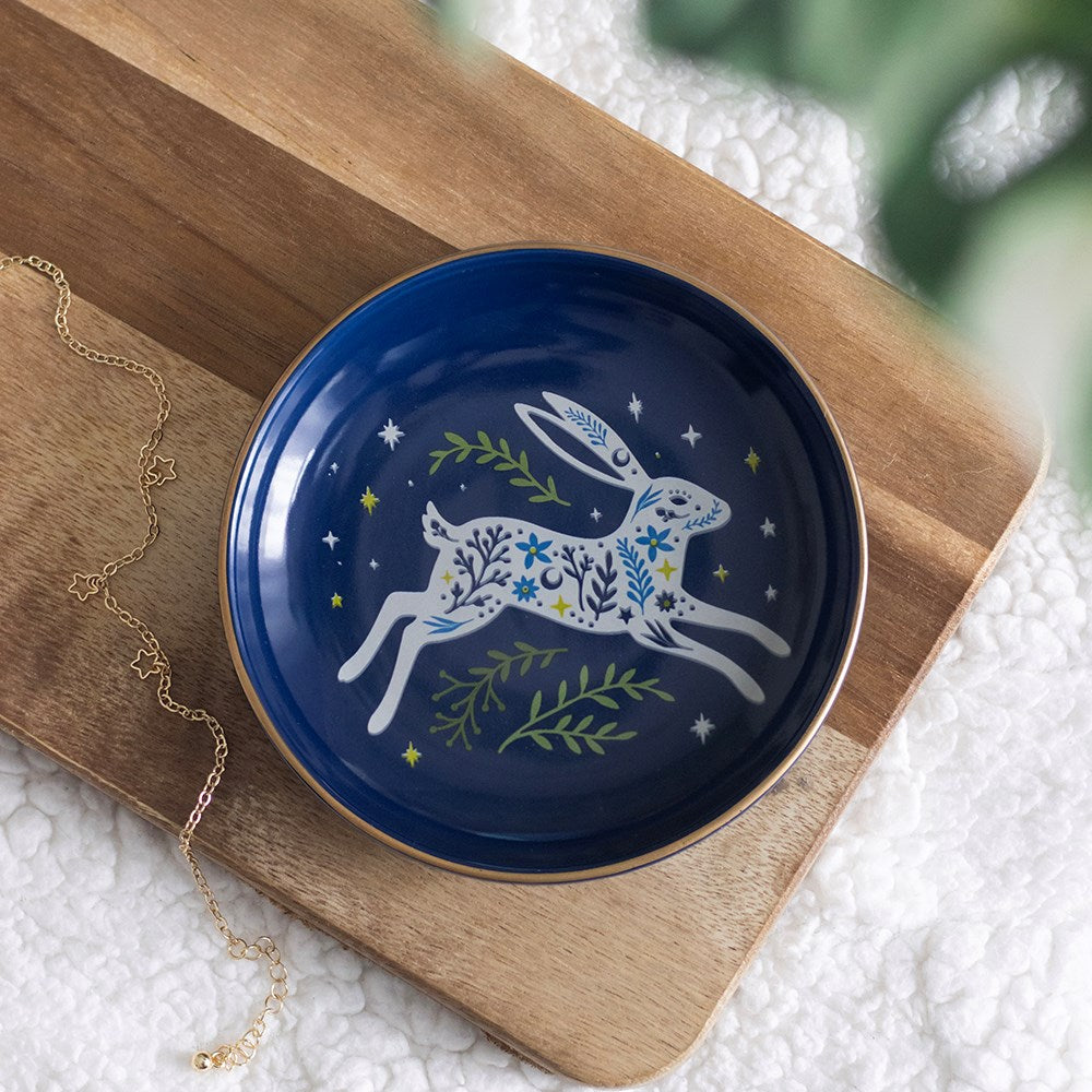 Schmuckschale "Leaping Hare" Keramik blau