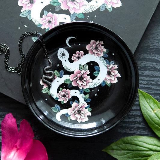 Jewelry Dish "Serpentine Floral Snake" Ceramic Black