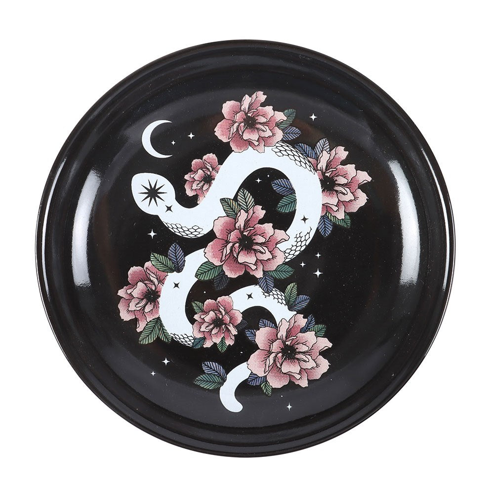Jewelry Dish "Serpentine Floral Snake" Ceramic Black