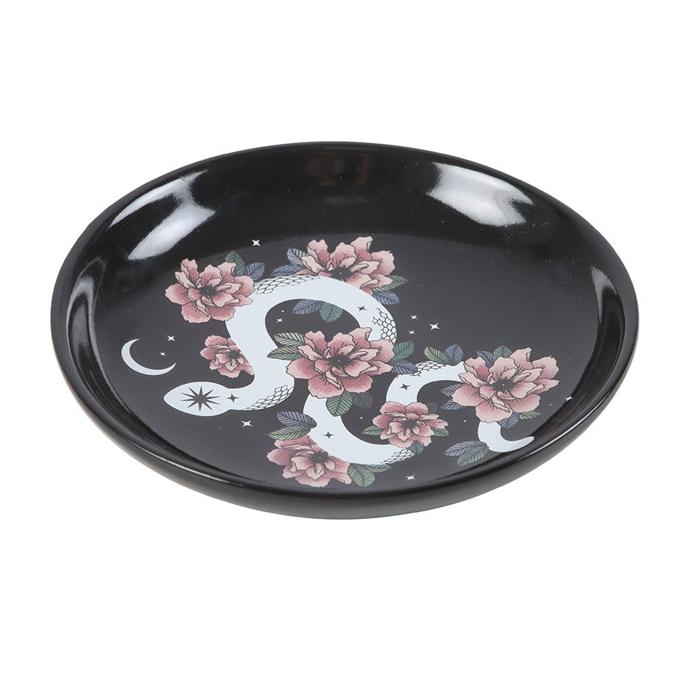 Jewelry Dish "Serpentine Floral Snake" Ceramic Black